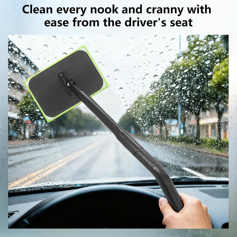 Miunice Windshield Cleaner Tool with 6 Reusable Magic Fiber Pads & Spray Bottle, Removable Handle Car Window Wiper Kit for Interior/Exterior Glass, Trucks, SUVs, RV (Dry & Wet Use) - Image 2